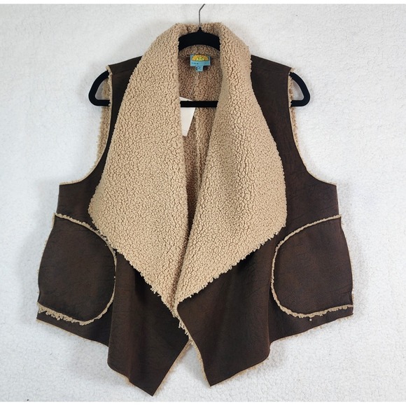 C&C California Jackets & Blazers - C C California Women L Faux Suede Sherpa Fawn Vest Coffee Brown Boho Western NWT